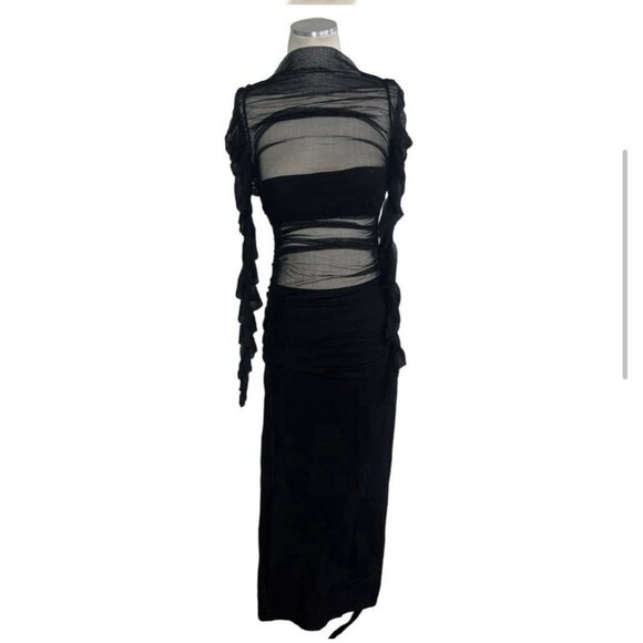 Christopher Esber Tulle Column Dress Black Silk Long Sleeve - Picture 7 of 9